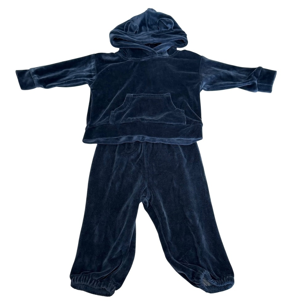 Kate Quinn Navy Blue Velour Organic Cotton Hoodie and Joggers Bear Ears 12-18M